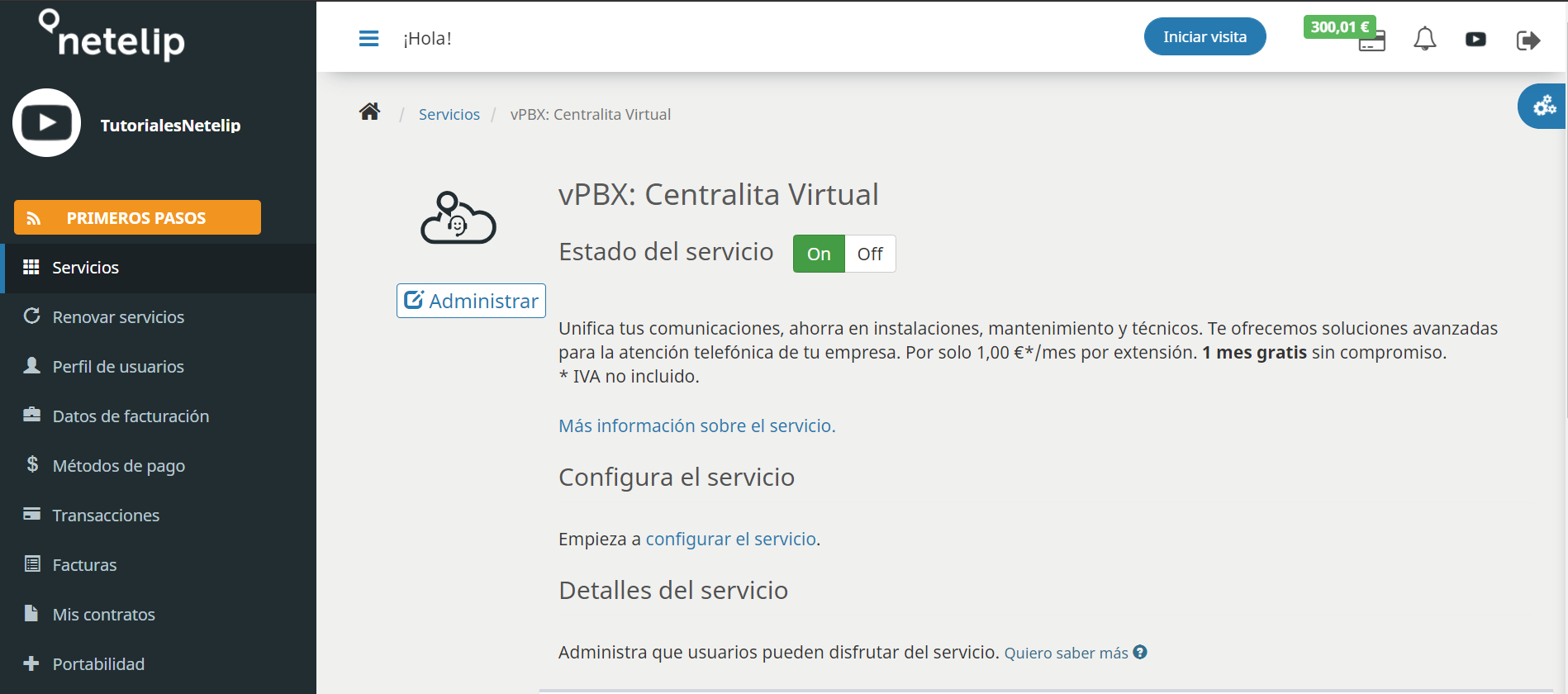 registro y activación de la Centralita Virtual