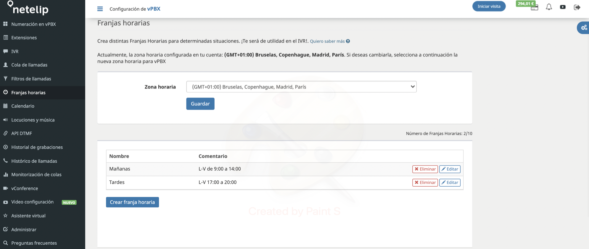 Configurar franjas horarias - netelip