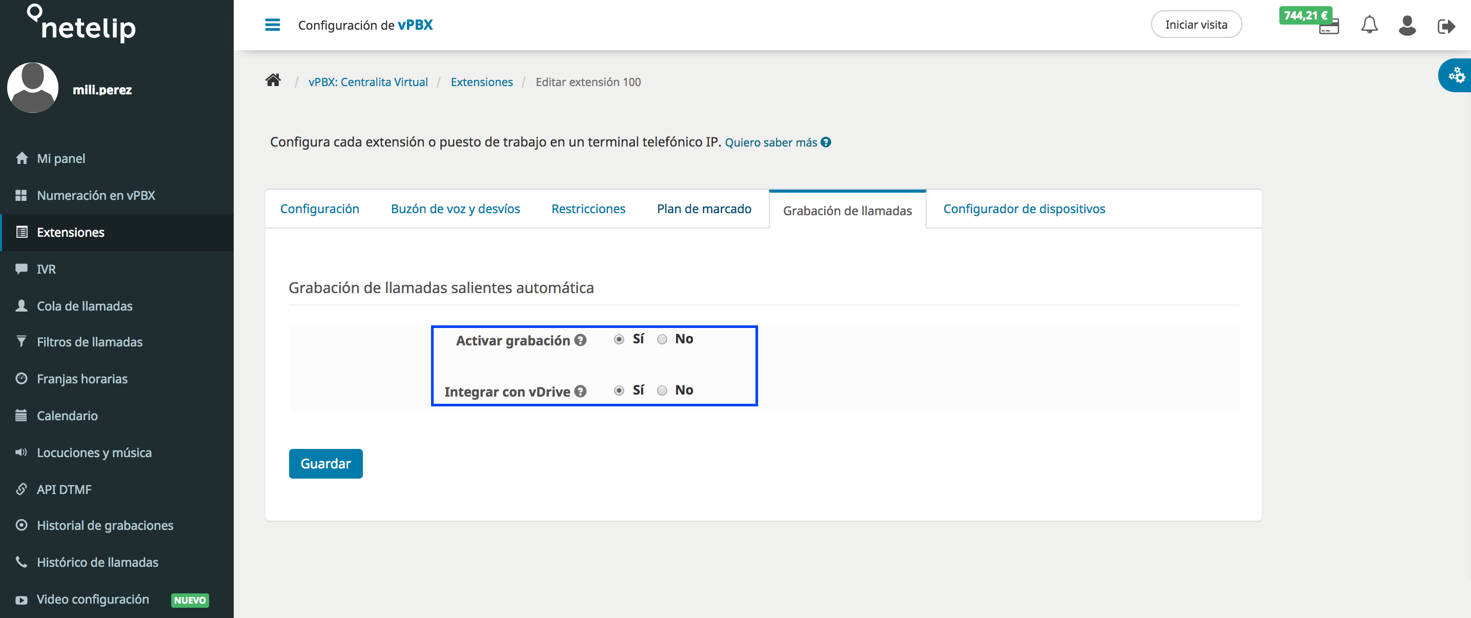 Llamadas salientes en vPBX