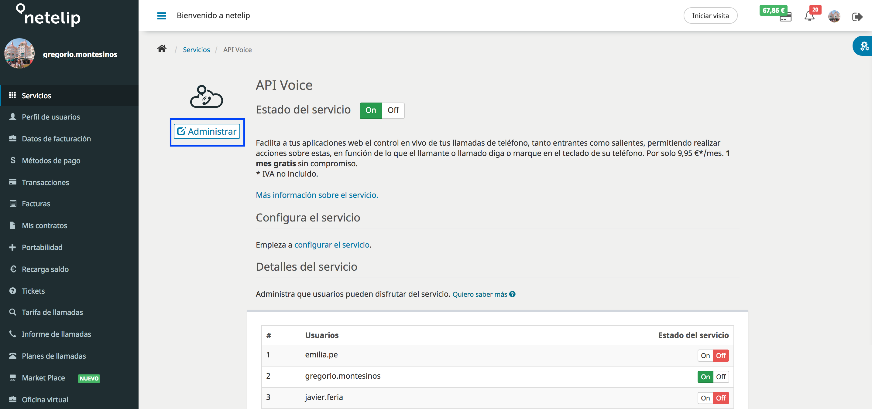 Administrar y gestionar API Voice