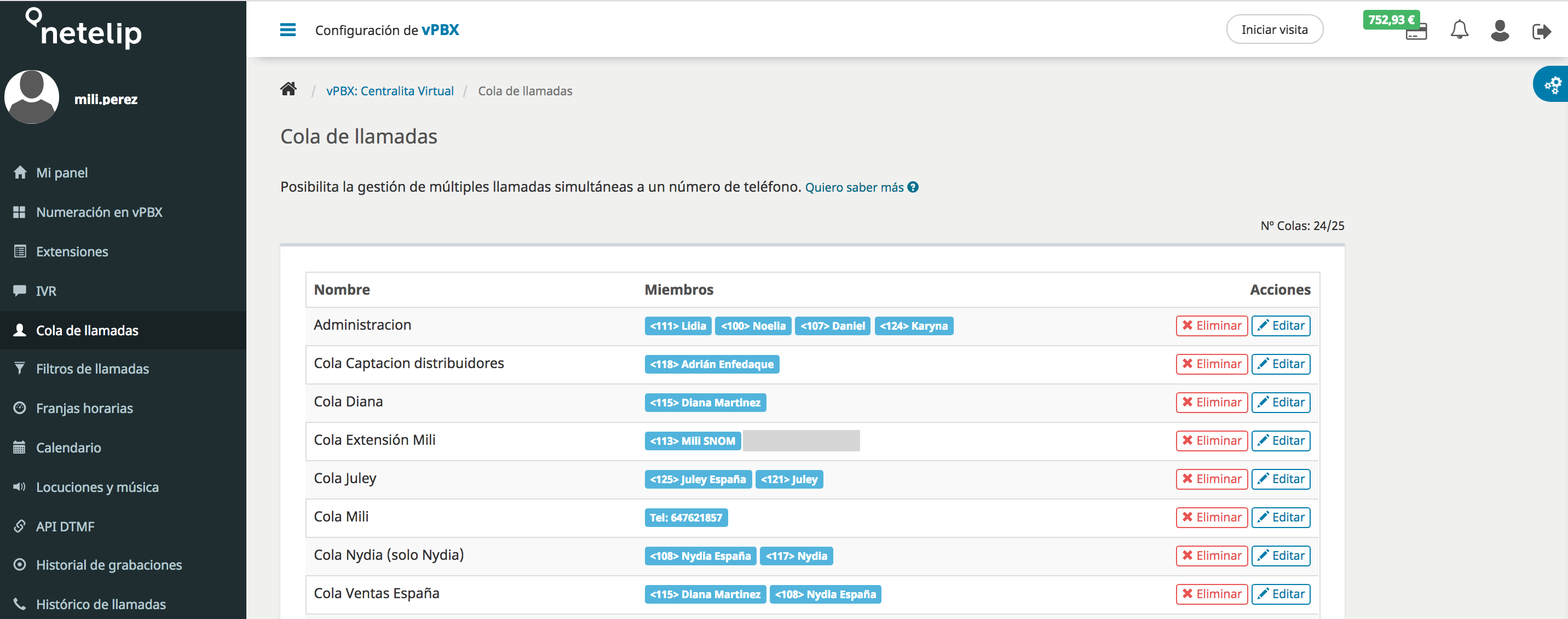 Colas de llamadas en vPBX
