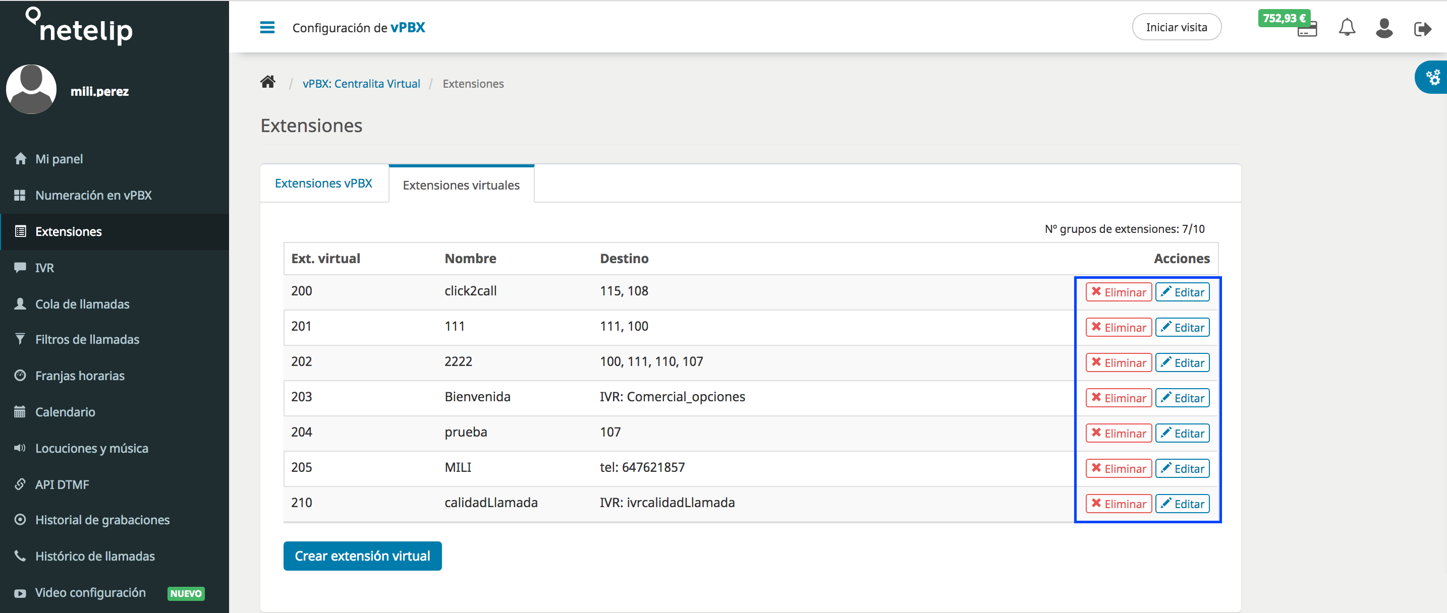 Configurar extensiones virtuales