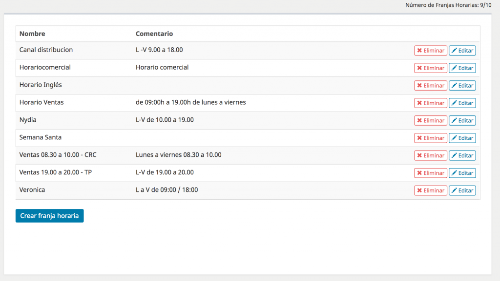 Horarios en vPBX