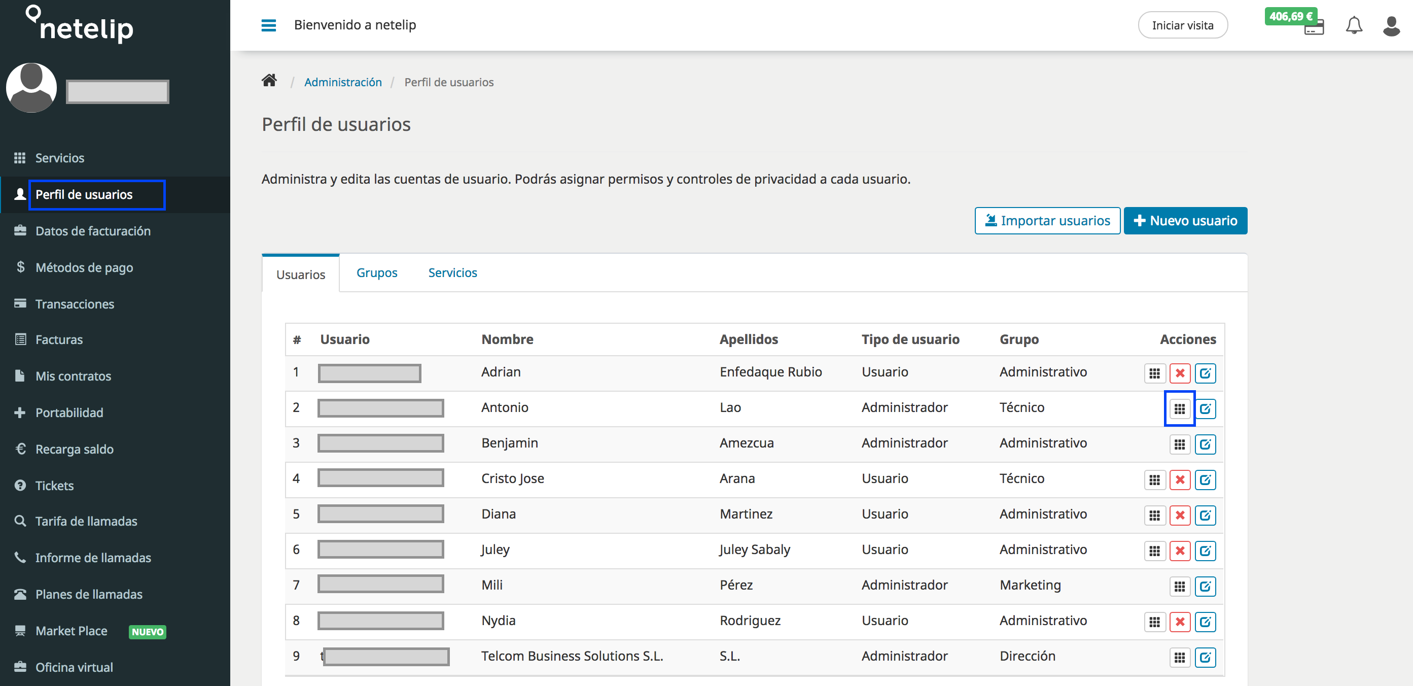 Usuarios en vDrive