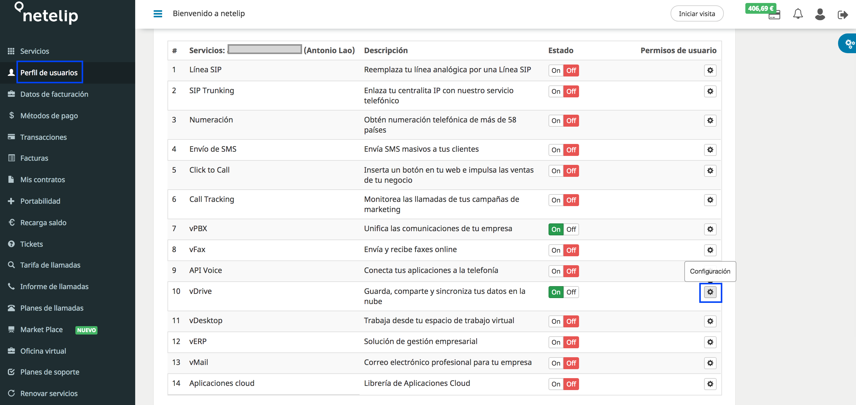 vDrive crear permisos de usuario