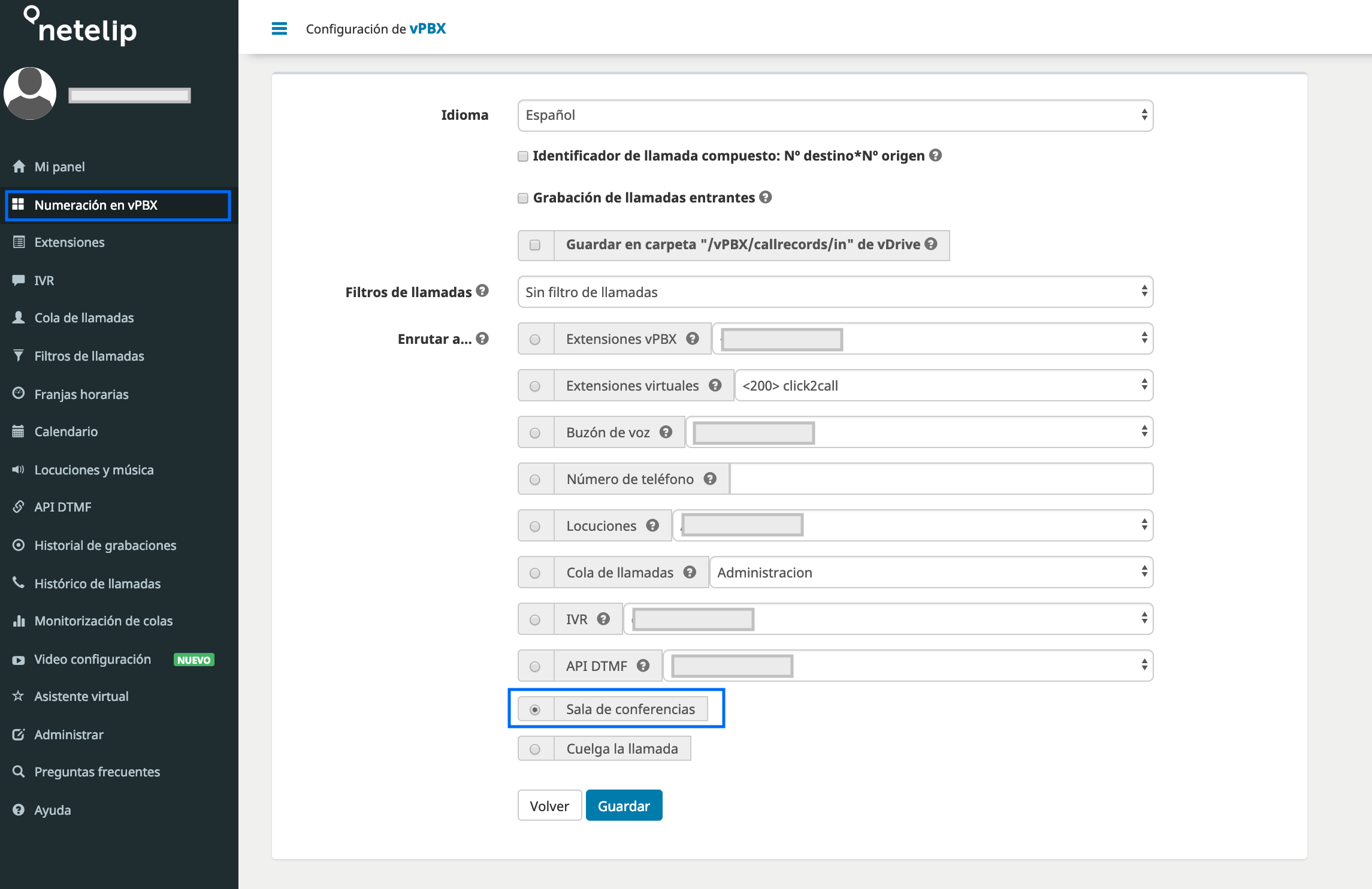 Sala de conferencias | Configuración