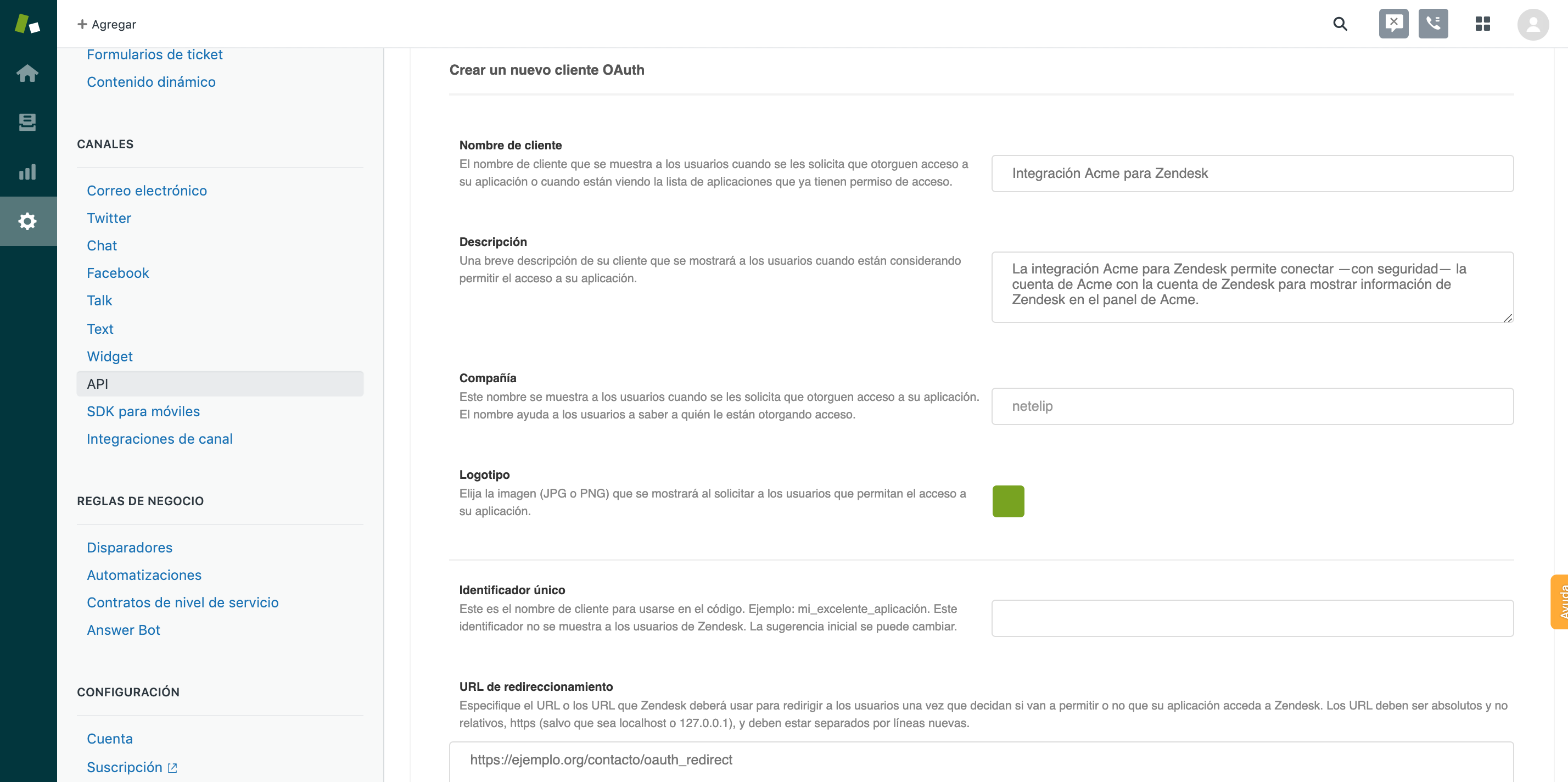 Nuevo cliente en Zendesk