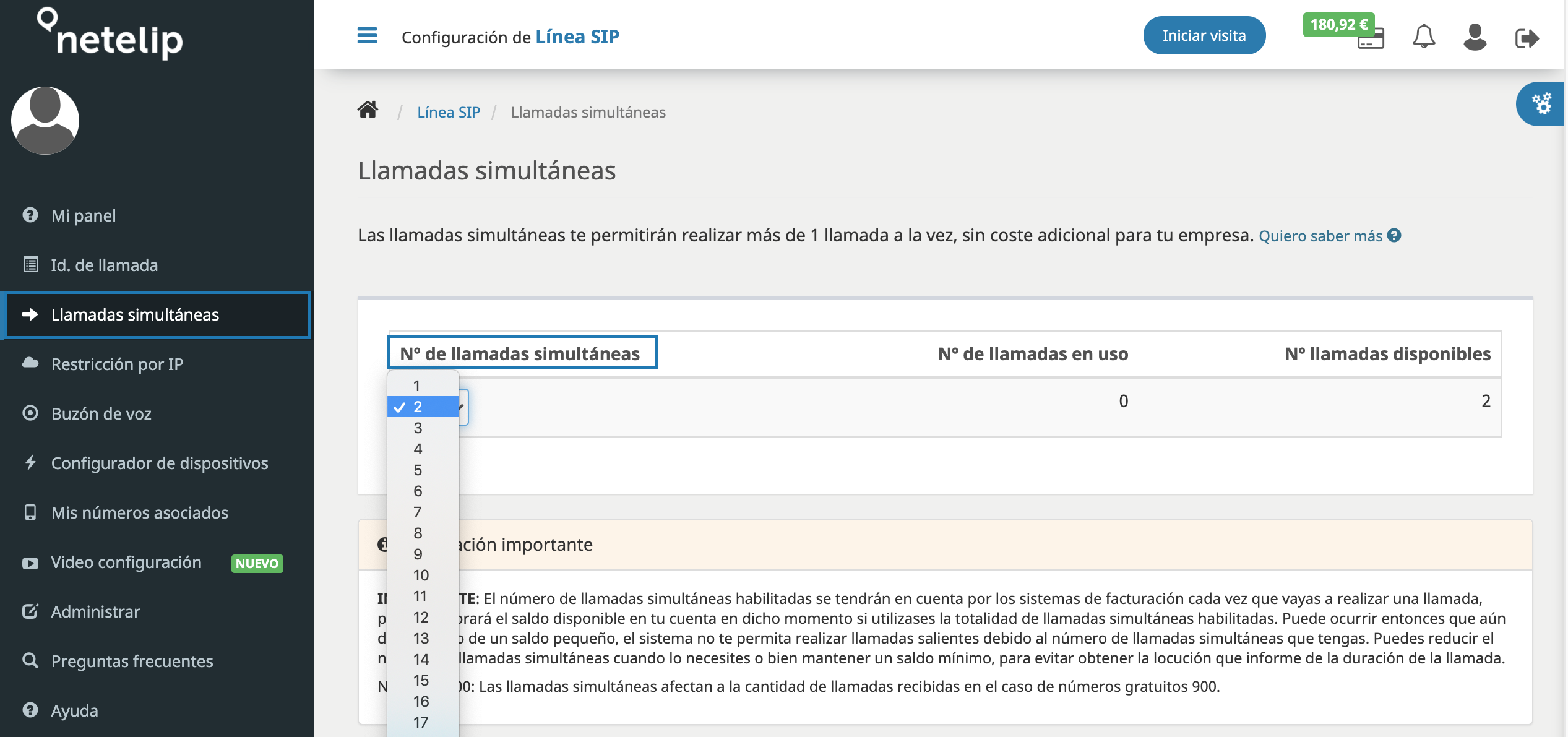 Llamadas simultáneas desde tu panel privado