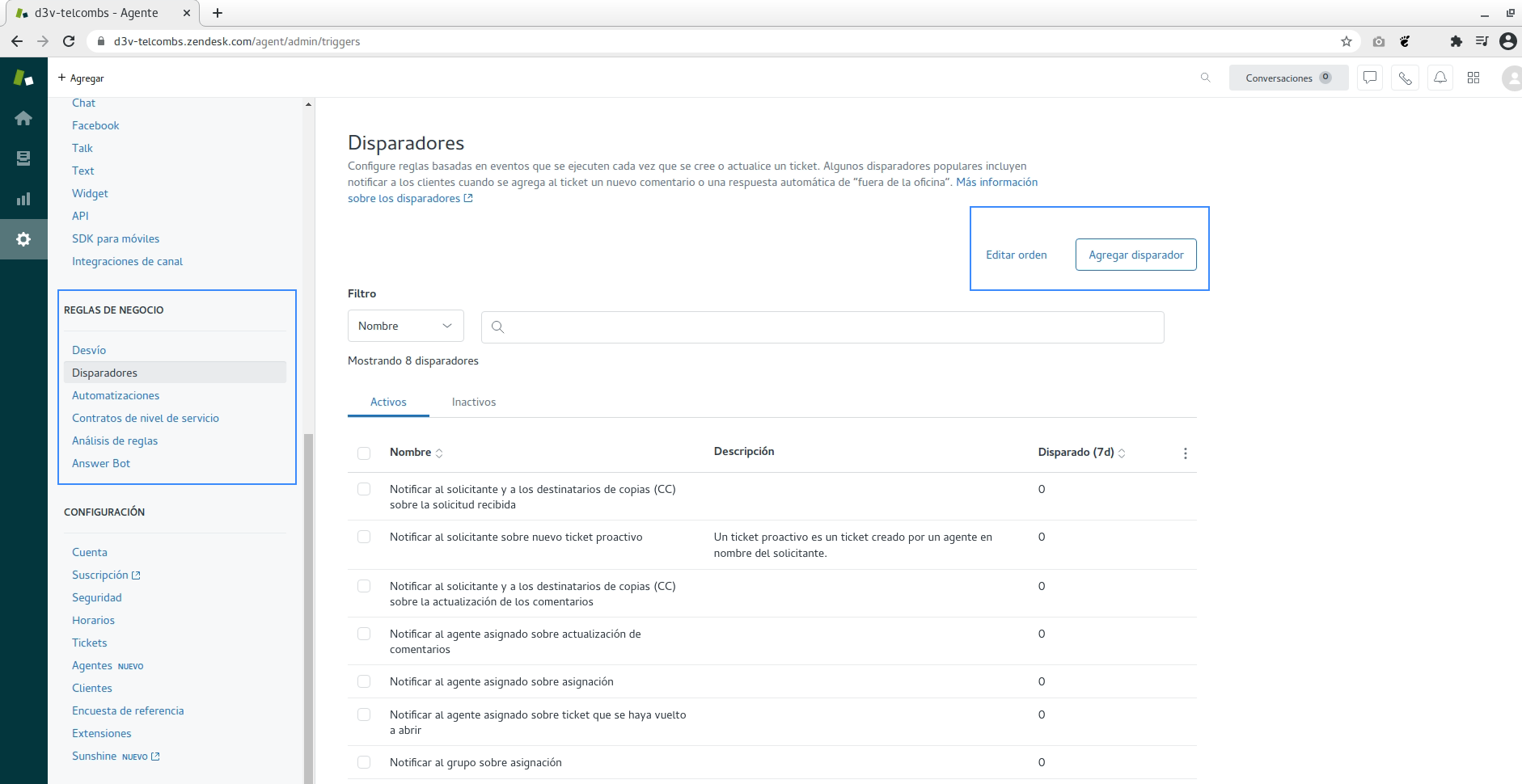Disparadores en Zendesk para integrar API SMS
