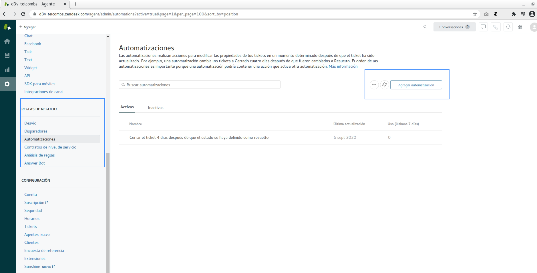Como agregar Automatizaciones en Zendesk