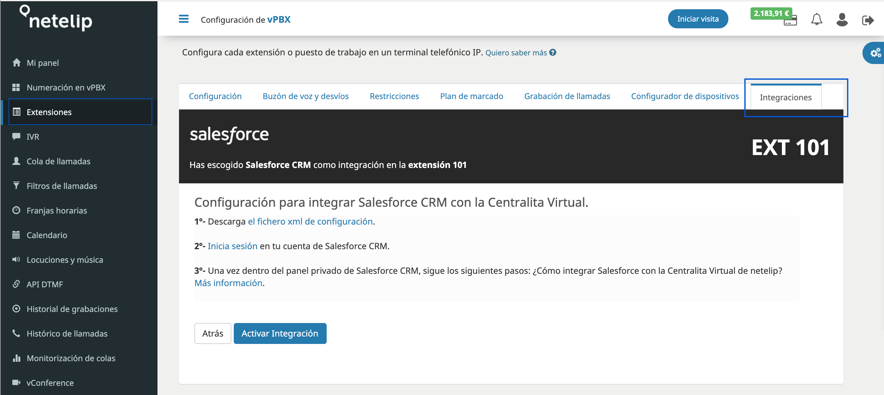 Pasos iniciales para integrar Salesforce y netelip