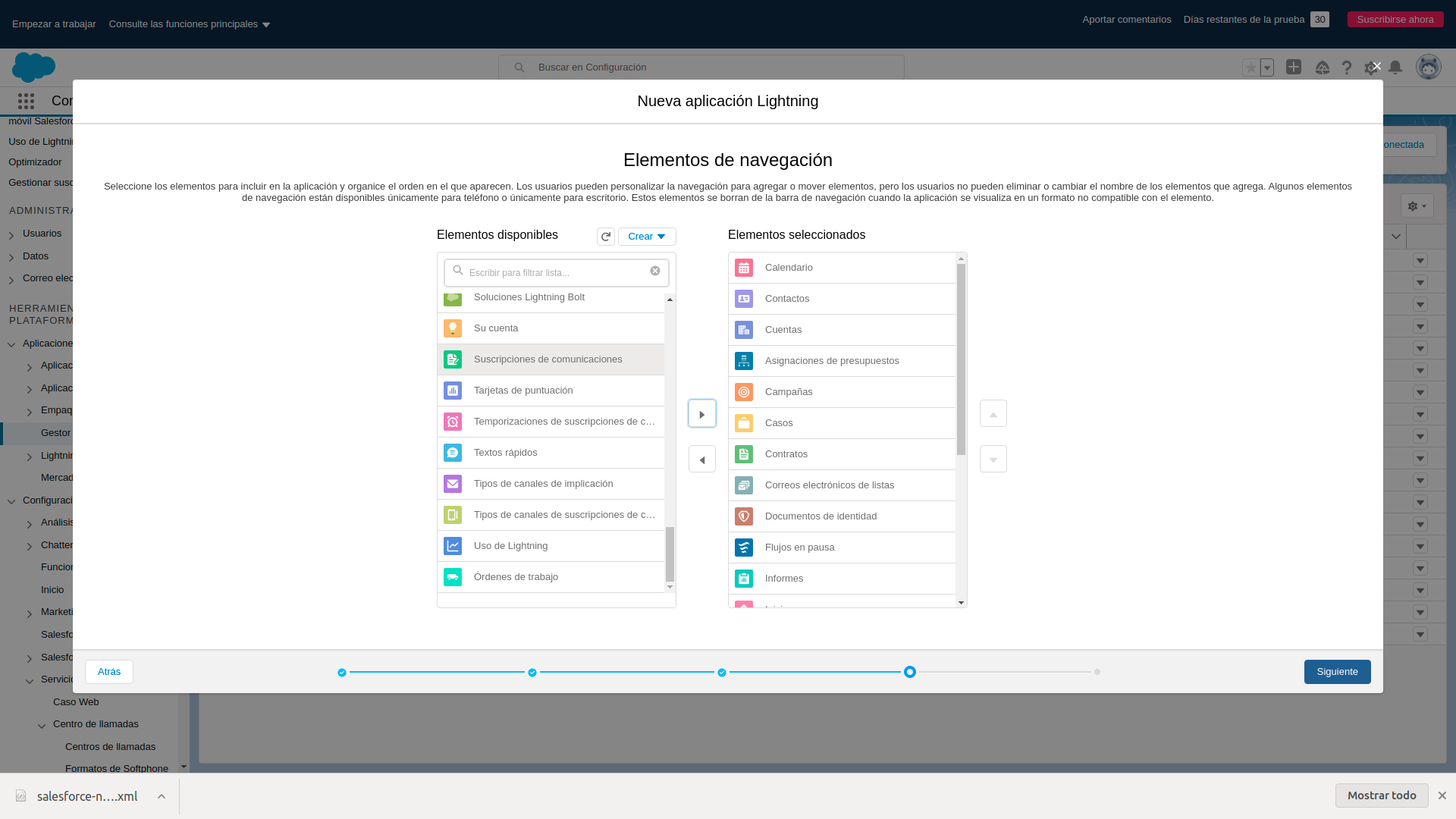 Configurar elementos de navegación Salesforce