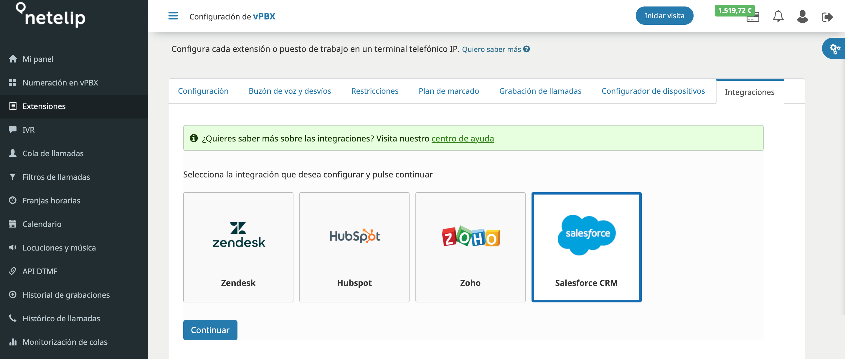 Paso 1 para integrar Salesforce con la Centralita Virtual