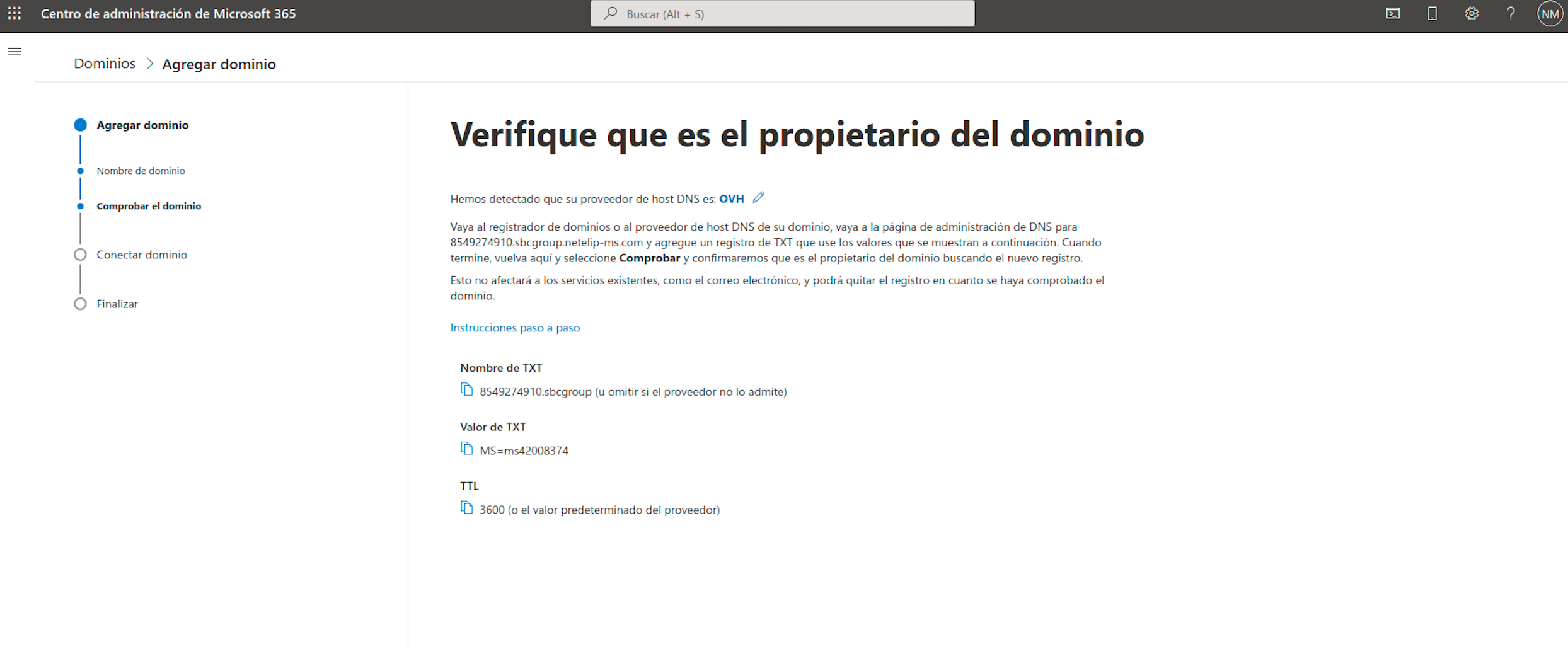 Microsoft Teams verificando propietario dominio