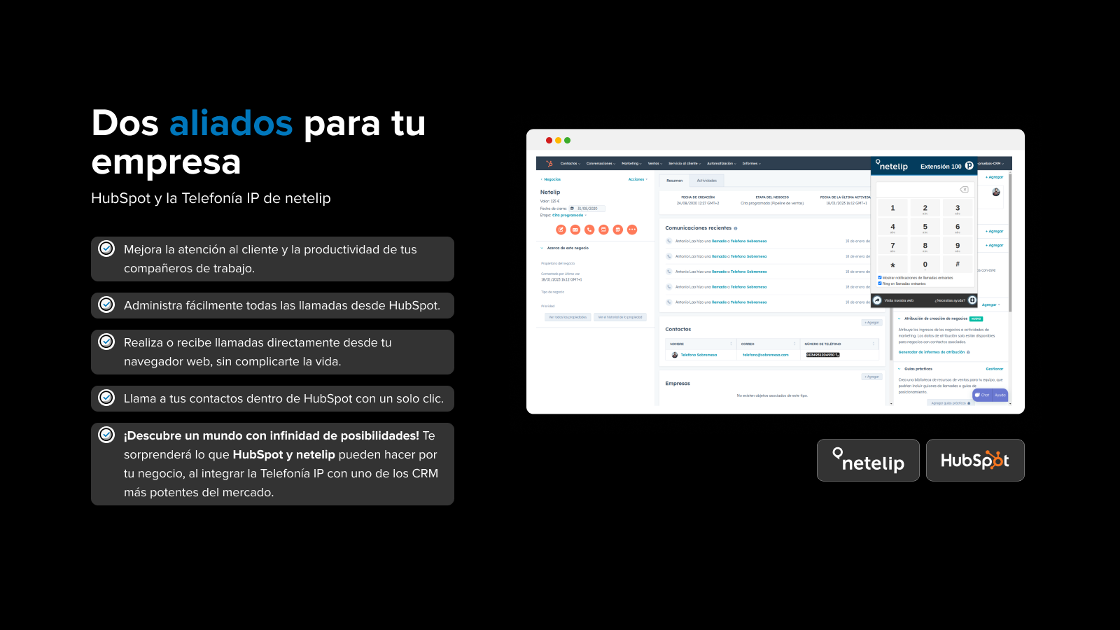 netelip se integra a la perfección con Hubspot