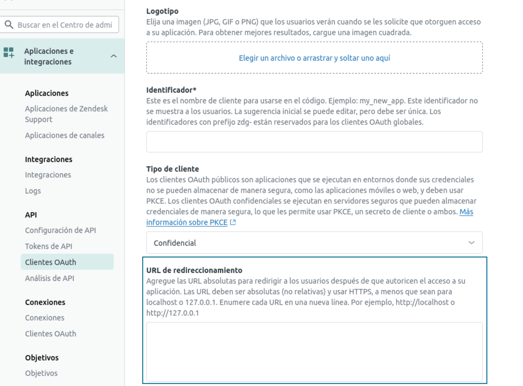 Campo de URL para rellenar con Zendesk