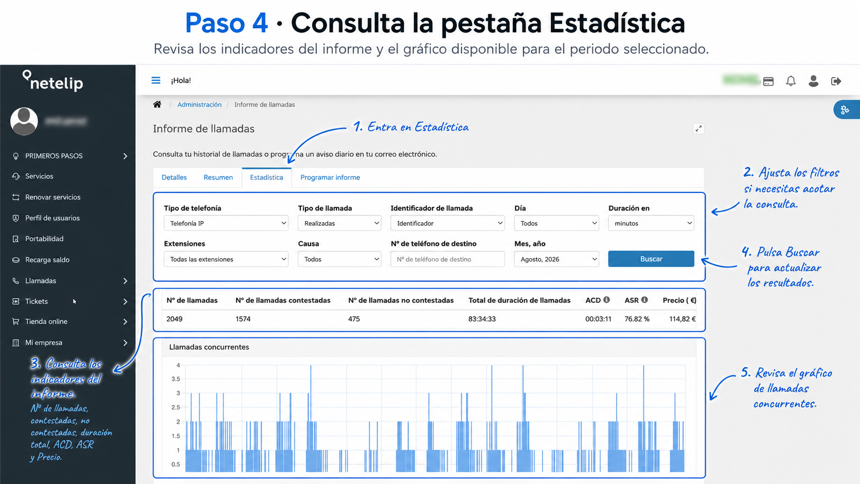 Estadísticas de Informes de llamadas - netelip