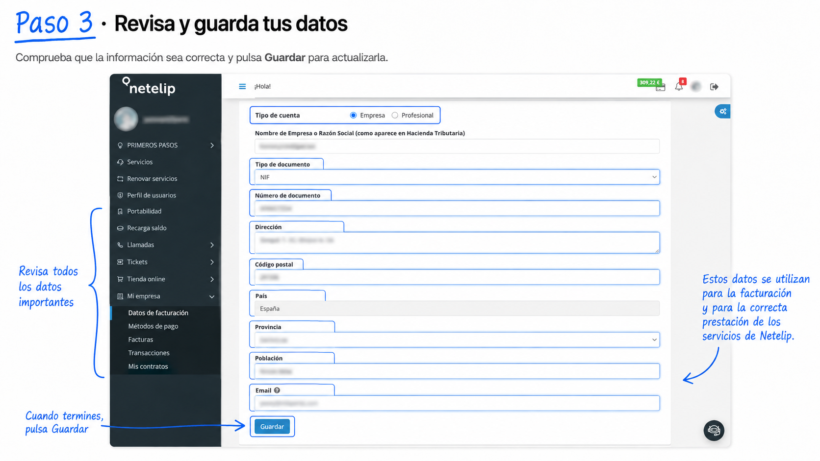 Datos de facturación - netelip